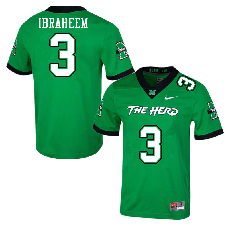 Men #3 Ishmael Ibraheem Marshall Thundering Herd College Football Jerseys Stitched-Green